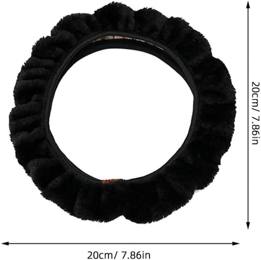 ya 4 8.14 Plush Stretch-on Vehicle Steering Wheel Cover Classic Comfy Black Car Wheel