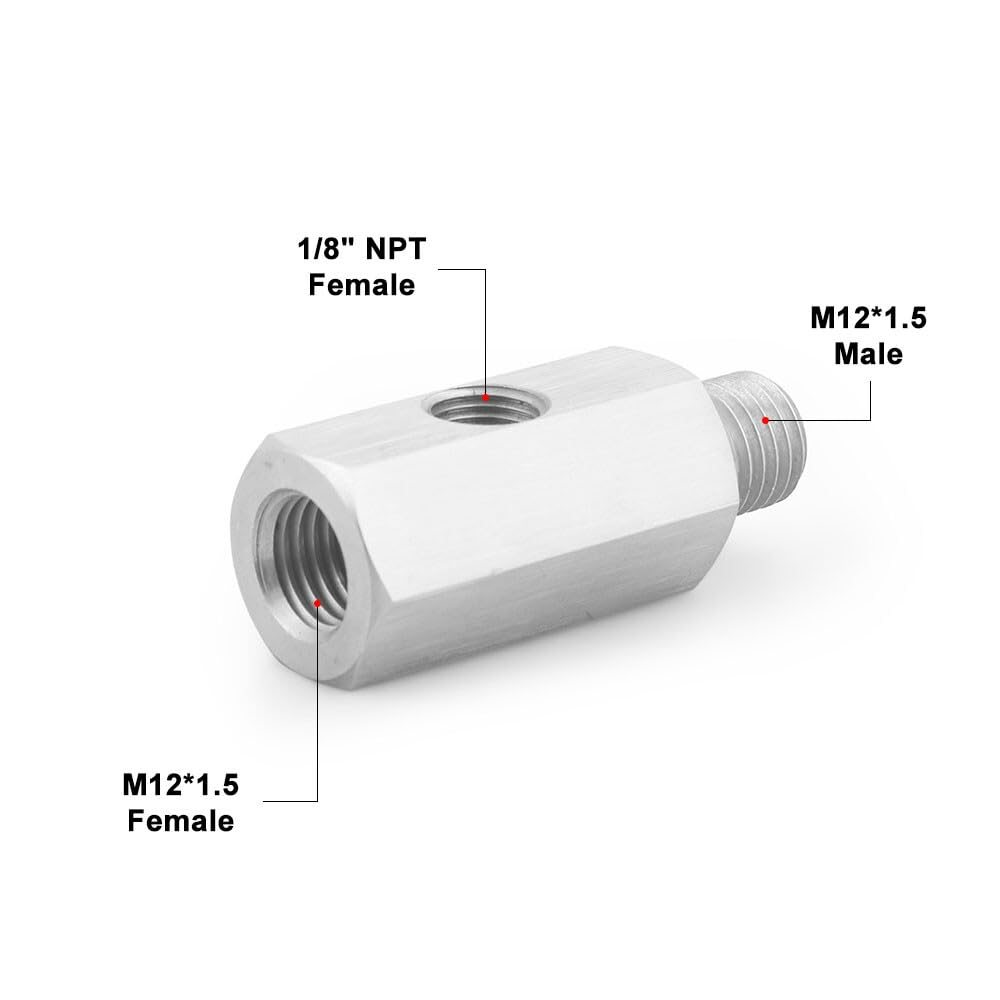 ya 5 8.10 M12x1.5Female Oil Pressure Sensor Tee 1/8NPT to M12x1.5 Male Adapter Supply Feed