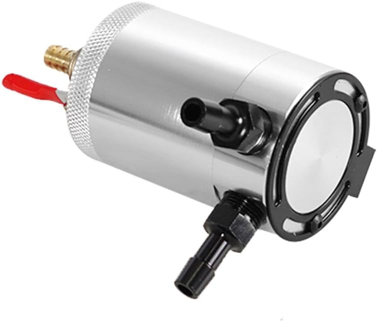 ya 9 10.24 Oil Catch Tank Confused 2 Port Oil Catch Tank Reservoir Drain Valve Universal Silver