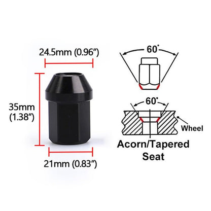 ya 10 9.16 baidi M12x1.25 16Pcs 35mm Close End Lug Nut + 4Pcs Anti Theft Wheel Lock Nut Alumi Blk