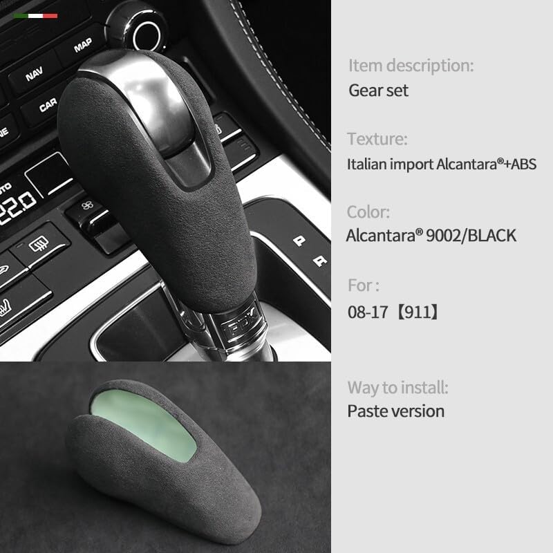 ya 4 8.24 baidi for Porsche 911 2008-17 Alcantara Suede Gear Shift Knob Cover Interior Head Trim