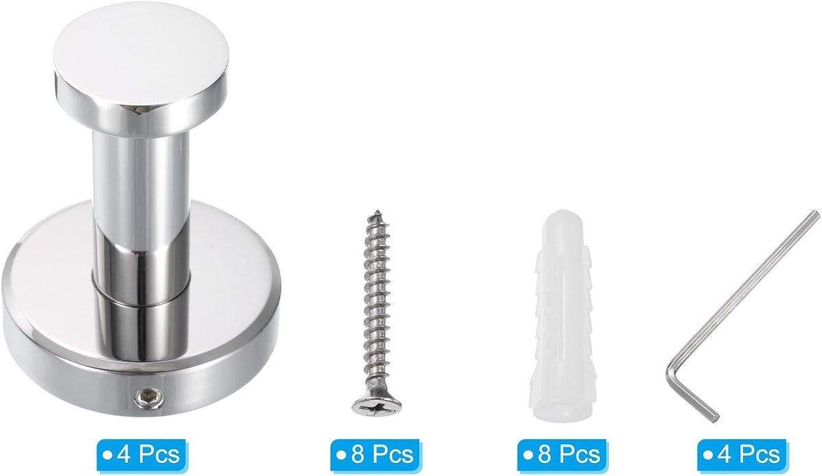 ya 26 10.21 baidi 4Pcs Towel Hooks for Hanging 304 Stainless Steel Round Mounted Hanger Chrome