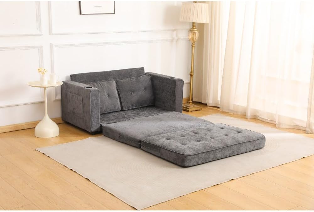 ya 28 10.13 baidi Dark Gray 55 3-Fold Convertible Futon Sleeper Sofa ¨C Velvet Linen Fabric