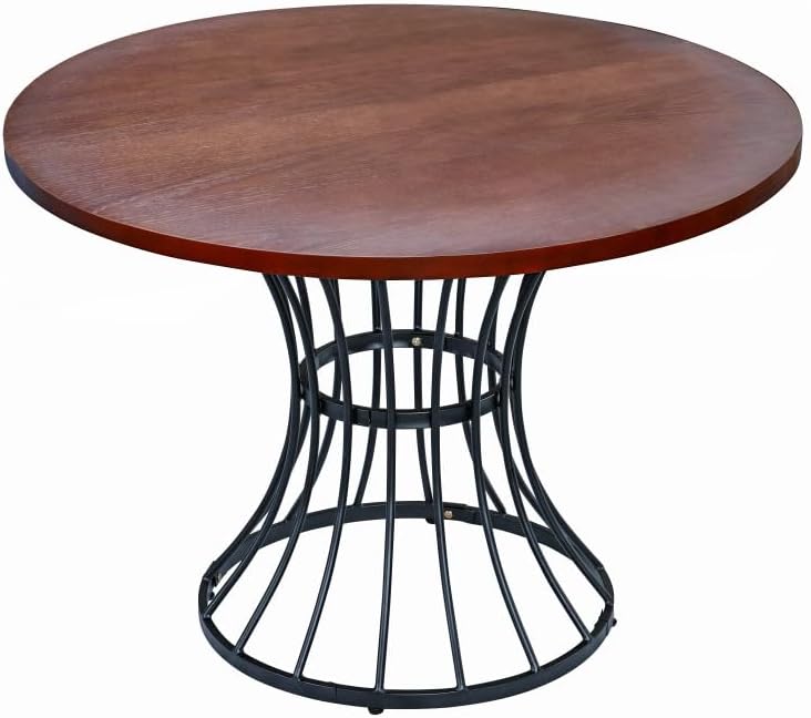 ya 28 10.13 baidi 42 Round Oak Veneer Dining Table - Solid Wood-Look , Wrought-Iron Base