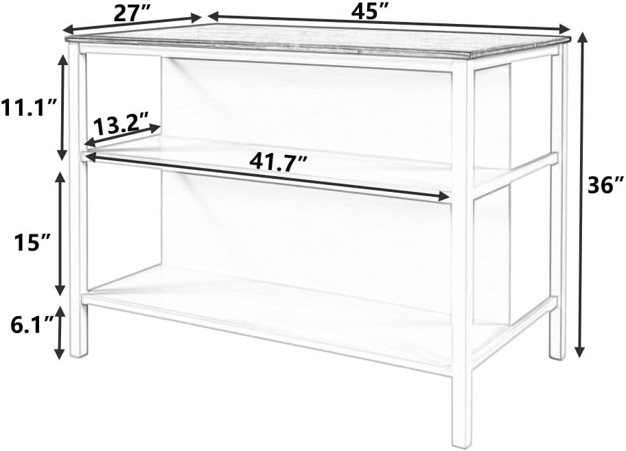 ya 28 10.13 baidi 45 Kitchen Island Rustic Solid Wood w/Rubberwood Butcher Block & 2 Open Sh
