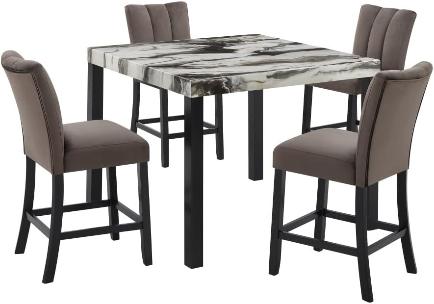 ya 28 10.13 baidi Dining Set 5pc - 1 Faux Marble Square Table,Upholstered For Dining Room