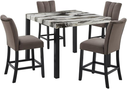 ya 28 10.13 baidi Dining Set 5pc - 1 Faux Marble Square Table,Upholstered For Dining Room