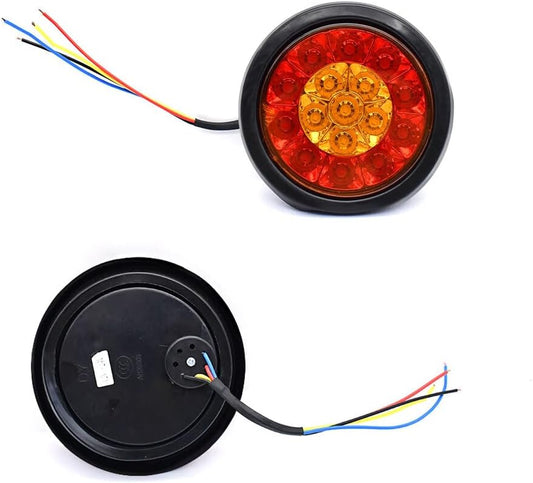 ya 4 8.10 2x Red/Amber 4inch Round LED lorry Trailer Brake Stop Turn Signal Tail Lights