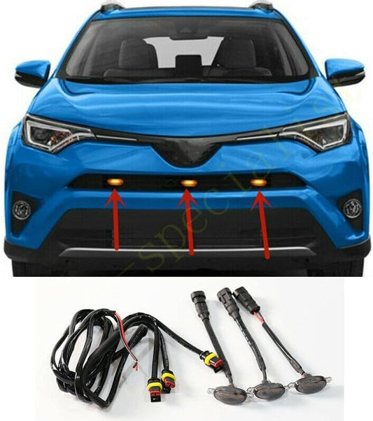 ya 4 8.10 for Toyota RAV4 2014-2018 Front Grille Smoky LED Light Raptor Style Cover 3Pcs