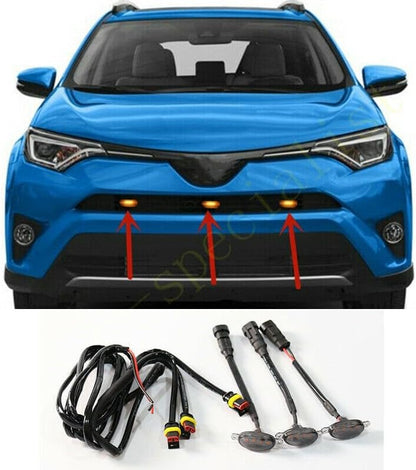 ya 7 8.24 baidi for Toyota RAV4 2014-2018 Front Grille Smoky LED Light Raptor Style Cover 3Pcs