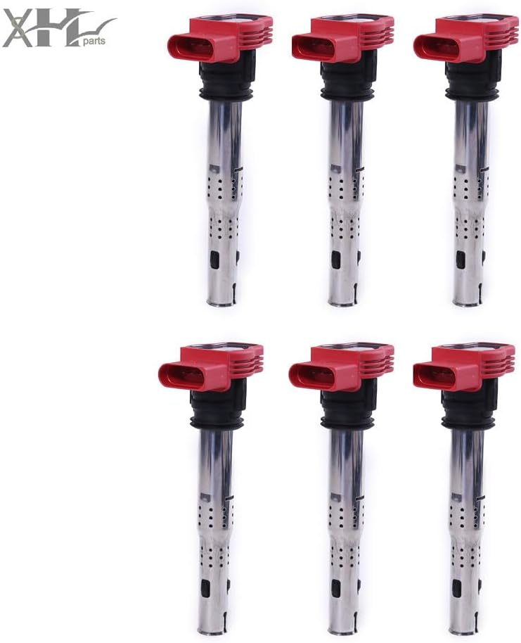 ya 9 10.24 6Pcs Red Ignition Coils for Audi A4 A5 A6 A8 Q5 for VW Touareg 06-13 06E 905 115E