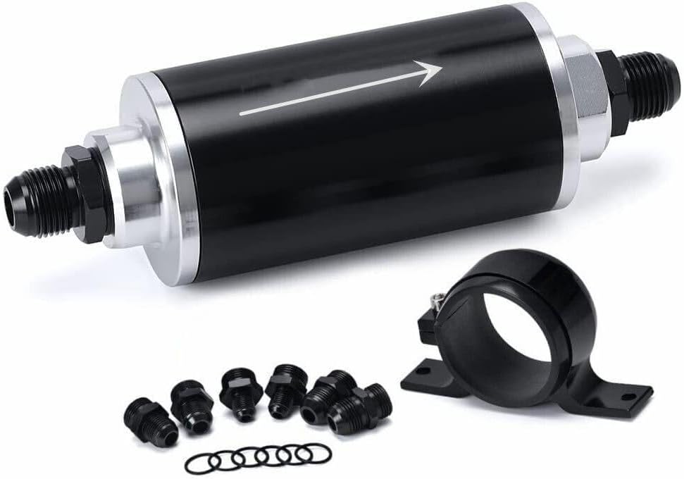 ya 11 9.14 baidi10 Micron Inline Fuel Filter w/ 6AN 8AN 10AN Adapter Fitting 50MM+ Mount Bracket