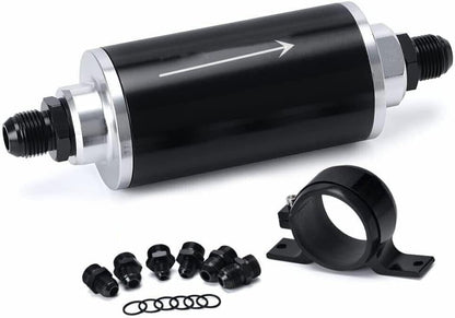 ya 11 9.14 baidi10 Micron Inline Fuel Filter w/ 6AN 8AN 10AN Adapter Fitting 50MM+ Mount Bracket