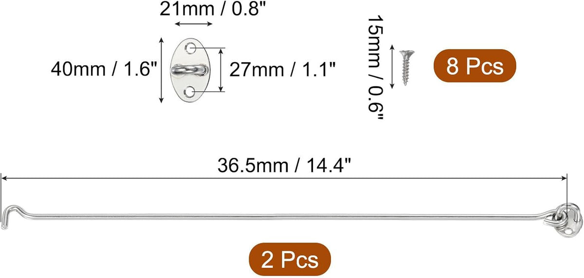 ya 26 10.21 baidi 2 Set Hook and Eye Latch Barn Door Lock Gate Latch 14 with Screws Silver