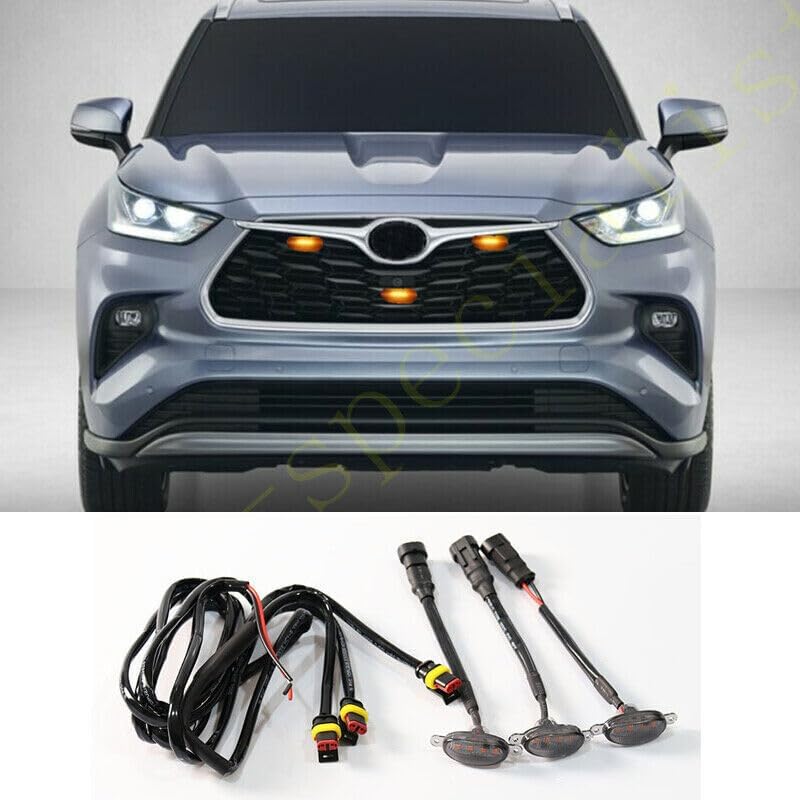 ya 7 8.24 baidi for Toyota Highlander 2020-2021 Front Grille Smoky LED Light Raptor Style 3Pcs