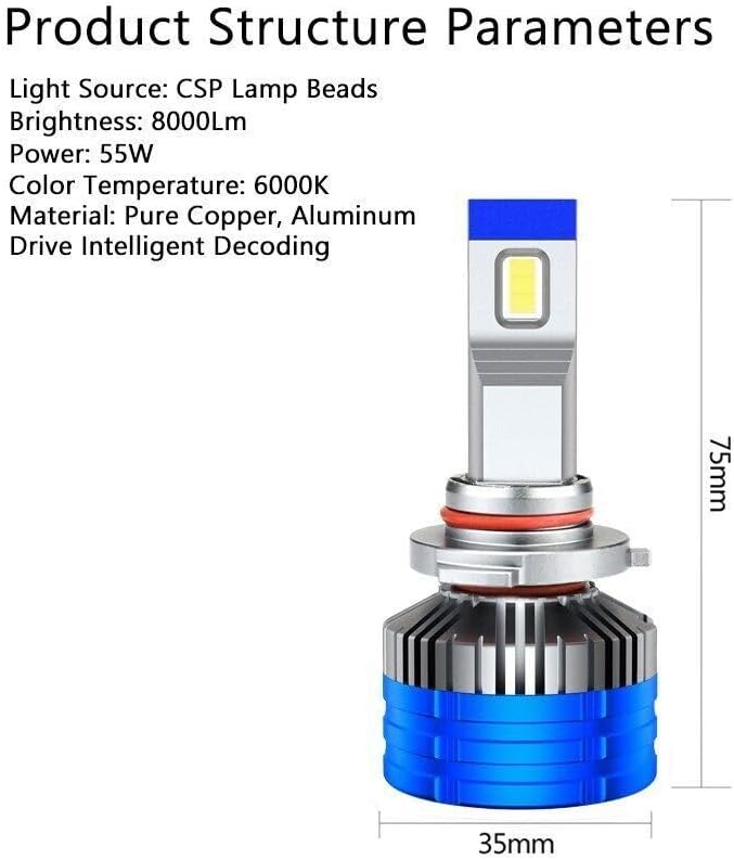 ya 4 8.8 2Pcs 9005 LED Headlight Kit Bulbs 6000K Driving Light Fog Lights Bright Car