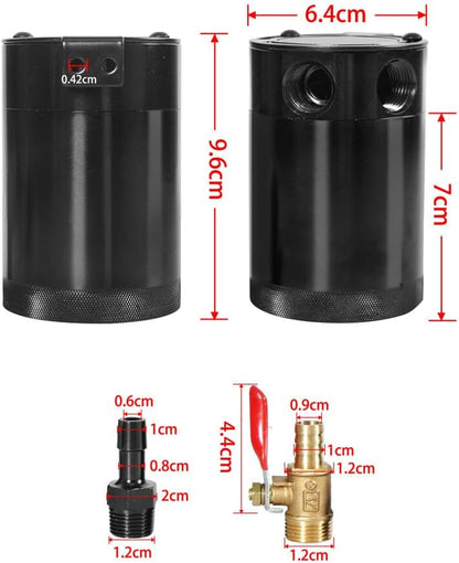 ya 27 10.13 baidi Universal Oil Catch Can Baffled 2Port Oil Catch Tank Reservoir Drain Valve Silve