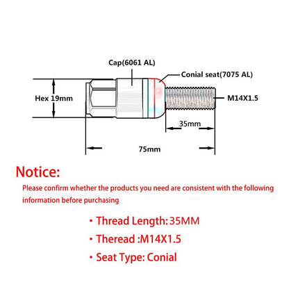 ya 10 9.16 baidi 20 Pack M14x1.5 Wheel Lug Bolts Tapered for SEAT Stud Set 35mm Shank Suitable for Most Aftermarket -