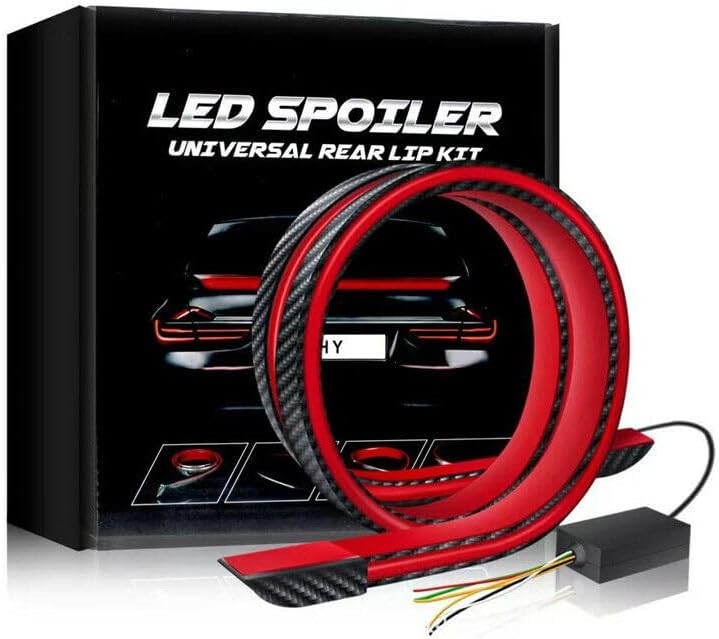 ya 6 8.14 Car Tail Streamer Lamp Carbon Fiber LED Light Rear Wing Spoiler Lip Brake Trunk