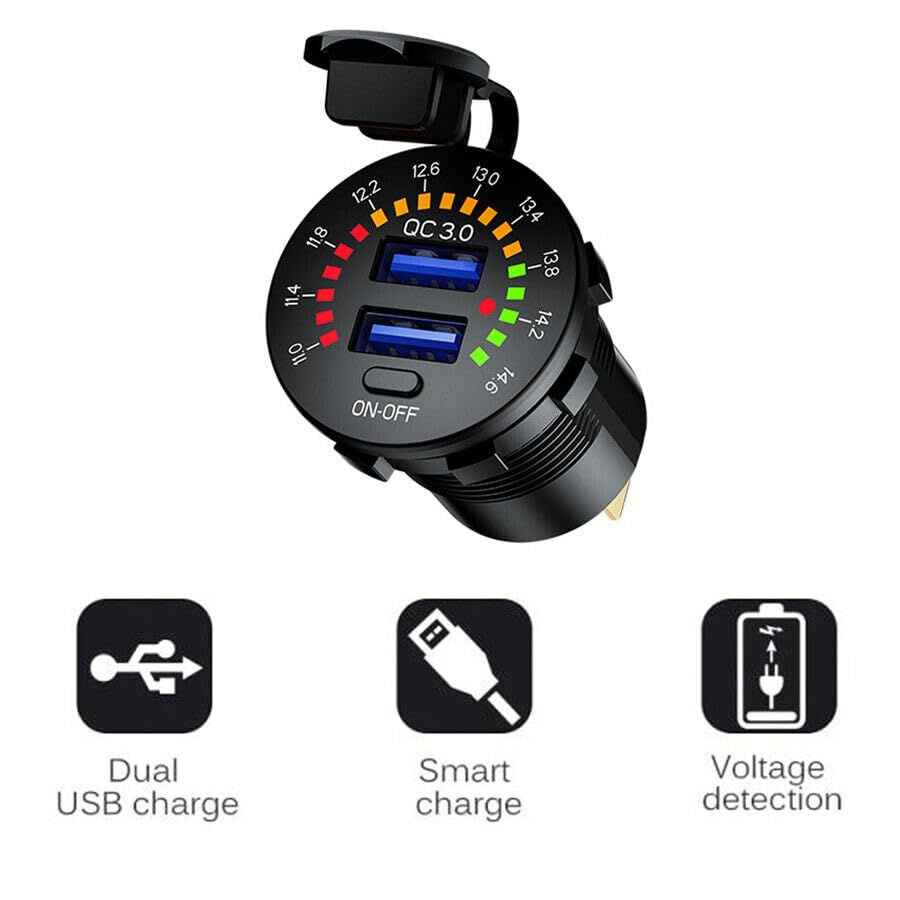 ya 6 8.24 baidi 12V/24V QC 3.0 Car for Charger Socket Dual USB Port Fast Charging with LED Voltmeter
