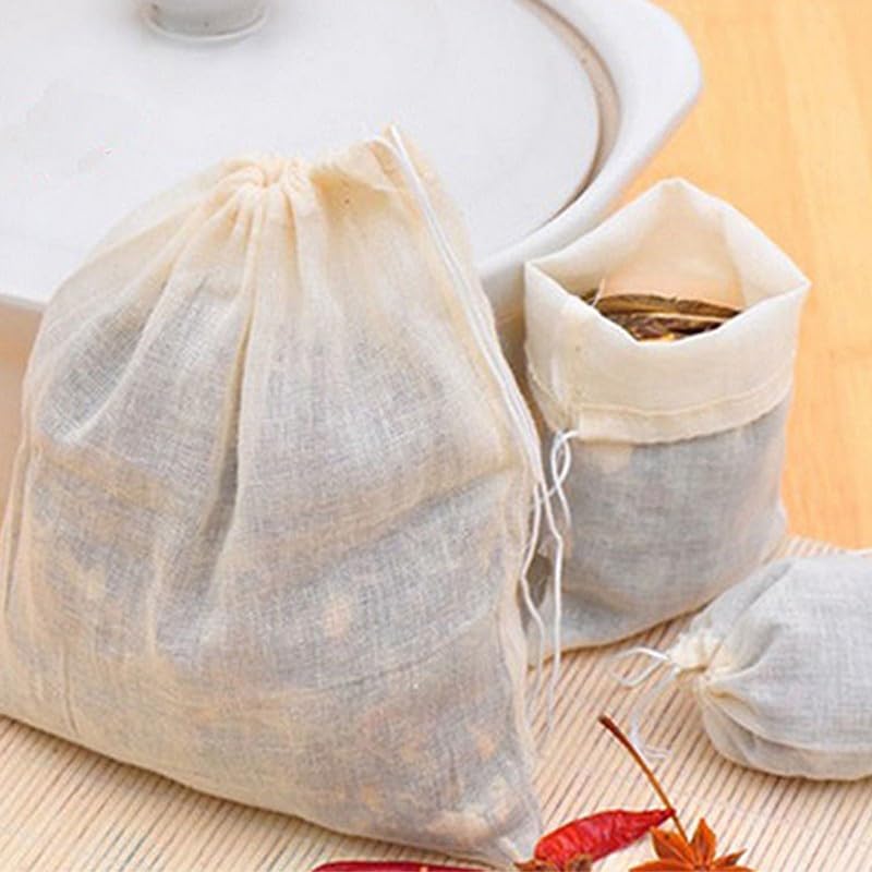 ya 14 9.20 baidi 10xSmall Cotton Drawstring Straining Tea Cooking Separate Spice Filter Bags-1