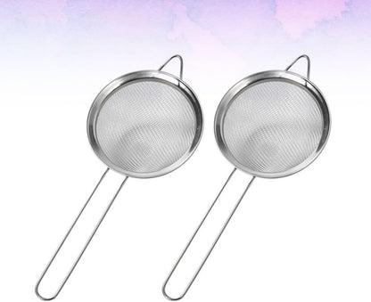 ya 14 9.20 baidi 2 Pcs Handheld Flour Sieve Stainless Steel Powdered Sugar Net Mesh Sifter-1