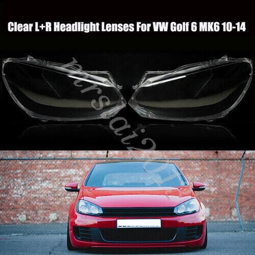 ya 9 10.24 Headlight Lenses Cover Clear Lens Replacement L + R for VW for Golf 6 MK6 2010-2014
