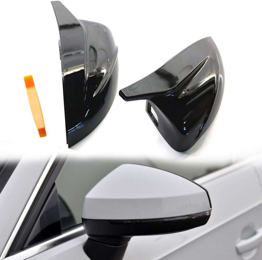 ya 11 9.14 baidiPair Side Wing Mirror Covers Rearview Cap Gloss Black for Audi A3 S3 2014-2020