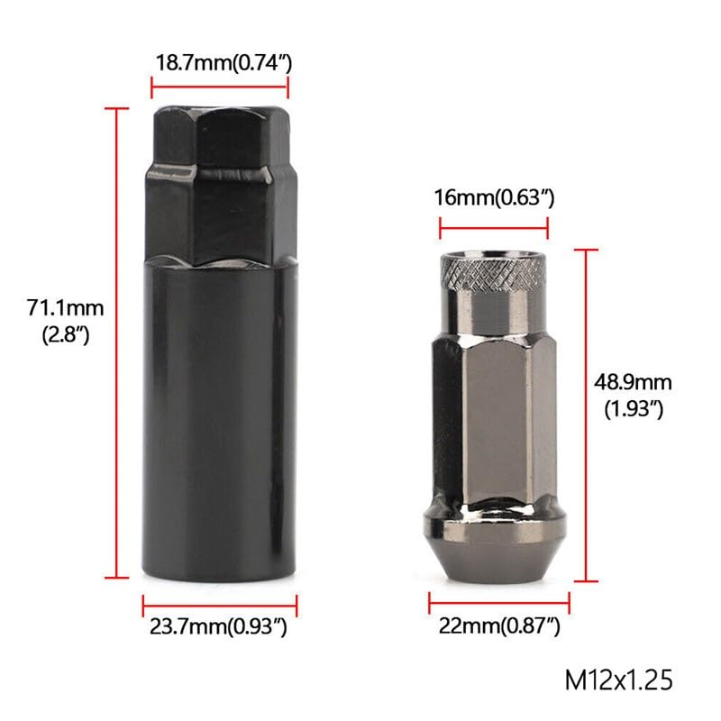 ya 10 9.16 baidi 20Pcs M12x1.25 48mm Open End Lug Nut Set Steel Wheel Nut Bolt w/Socket Gun Black