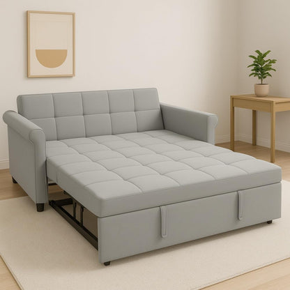 ya 28 10.13 baidi 2-Seater Convertible Velvet Loveseat Sofa Bed-Gray Pull-Out,Side Pocket,Com