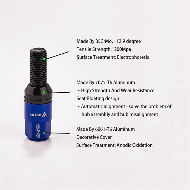 ya 10 9.16 baidi Blue 20 Piece M14x1.5 Wheel Bump Bolts Tapered for SEAT Pegs 28mm Set Suitable for Most Aftermarket -