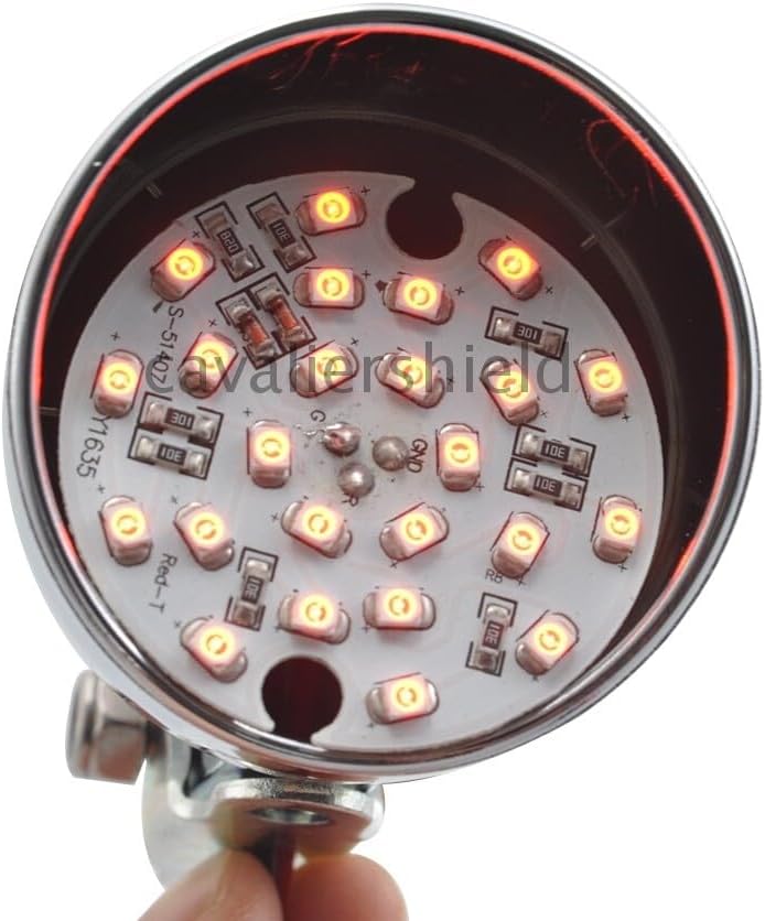 ya 23 10.7 baidi Universal Motorcycle Retro Chrome Rear Brake Stop Red Lens Round LED Tail Light