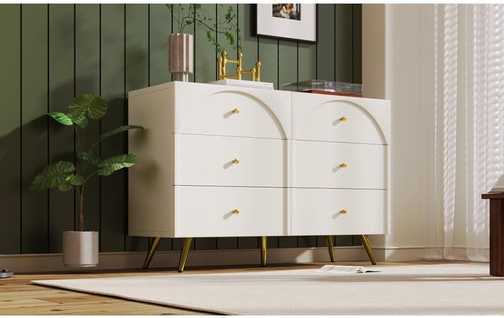 ya 28 10.13 baidi 6-Drawer Modern Dining Cabinet - Metal Foot,Large Storage for Dining/Kitche