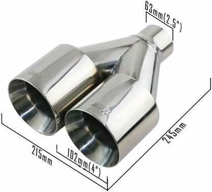 ya 6 8.24 baidi 2PCS 2.5'' ID Universal Polished Dual Tips 4 OD Tail Pipe Fit for BMW M