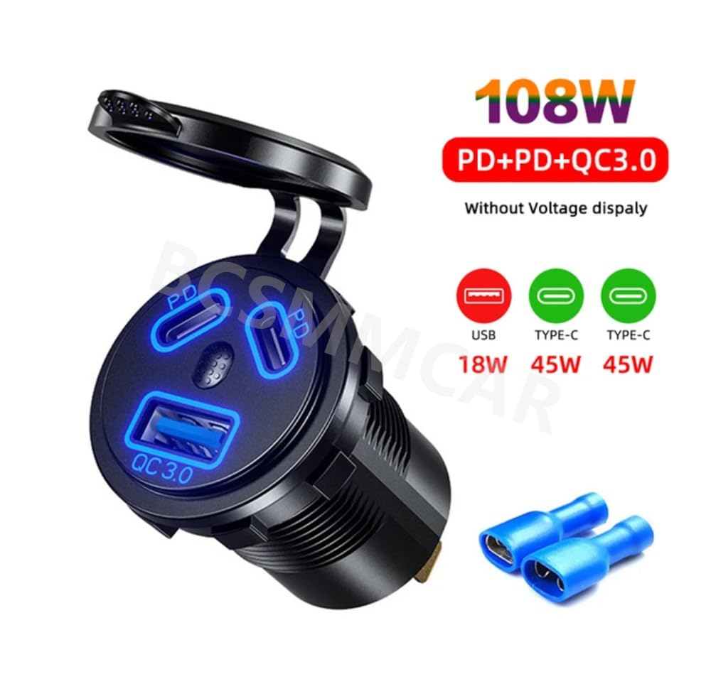 ya 6 8.24 baidi USB Car for Charger Dual QC3.0 PD Port LED Outlet Socket Waterproof for 12V Car Boat
