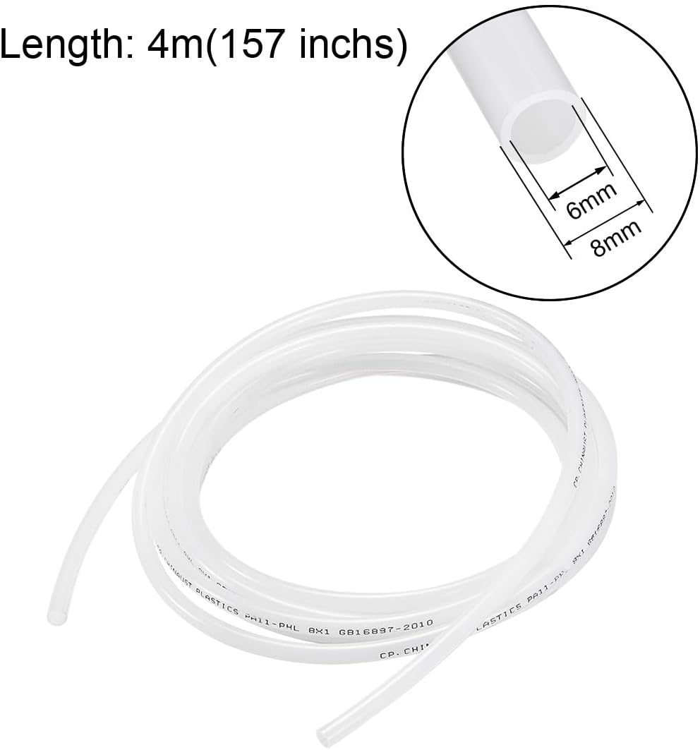 ya 14 9.20 baidi 8mm OD 6mm ID 4m Long PA12 Nylon Tube for Air Line Brake Fluid Transfer White-1