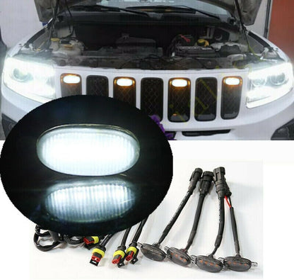 ya 3 8.24 baidi 4 Pack Front Grille White LED Lights Raptor Style DRL for Jeep Grand Cherokee 03-21