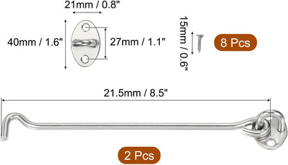 ya 26 10.21 baidi 2 Set Hook and Eye Latch Barn Door Lock Gate Latch 8 with Screws Silver