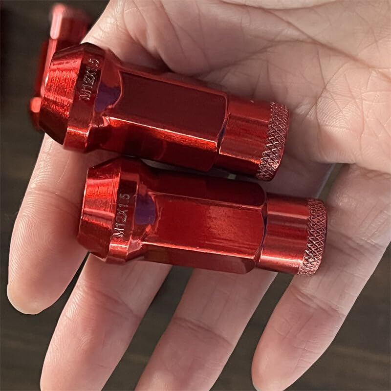 ya 10 9.16 baidi 20pcs M12x1.5 Lug Nuts 48mm Steel Open End Wheel Nuts Bolts w/Socket Key Red