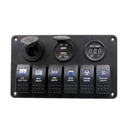 ya 4 8.8.2 Car Marine Boat 6 Gang Rocker Button Panel Circuit Breaker USB Charger Voltmeter 