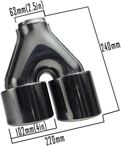 ya 6 8.14 2PCS Universal 2.5'' ID 4'' OD Tips End Dual Tip Double Wall Tips BLK