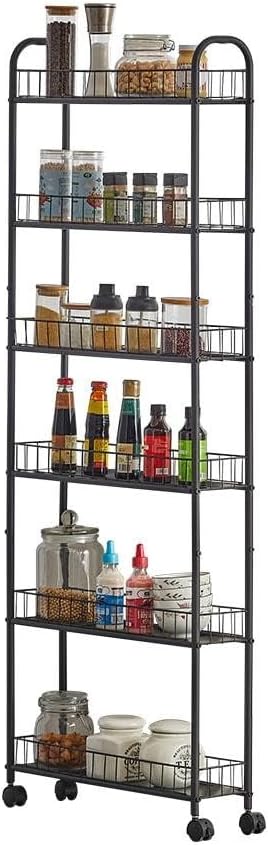 ya 28 10.13 baidi 6 Tier Storage Cart Black Metal Rolling Cart Lockable Wheels Kitchen Organi