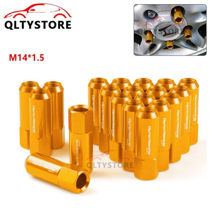 ya 10 9.16 baidi 20pcs M14X1.5 60MM Extended Tuner Racing Wheel Lug Nut Gold Forged Aluminum Gold