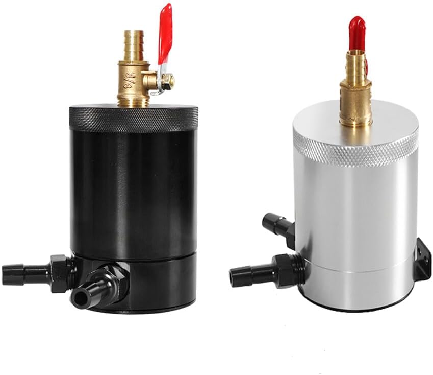 ya 9 10.24 Oil Catch Can Baffled 2Port Oil Catch Tank Reservoir Drain Valve Universal Silve