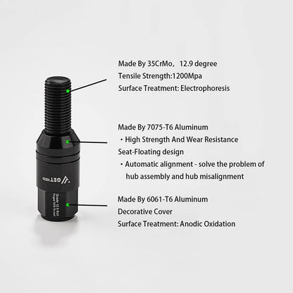 ya 10 9.16 baidi 20x M14x1.25 Wheel Lug Bolt 28mm Shank Cone for SEAT Stud for Most Aftermarket Black