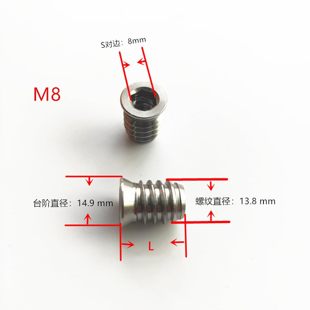 ya 15 10.19 baidi M6 M8 M10 Stainless Steel Furniture Nut Hex Flat Head Screw Threaded Wood Insert-6