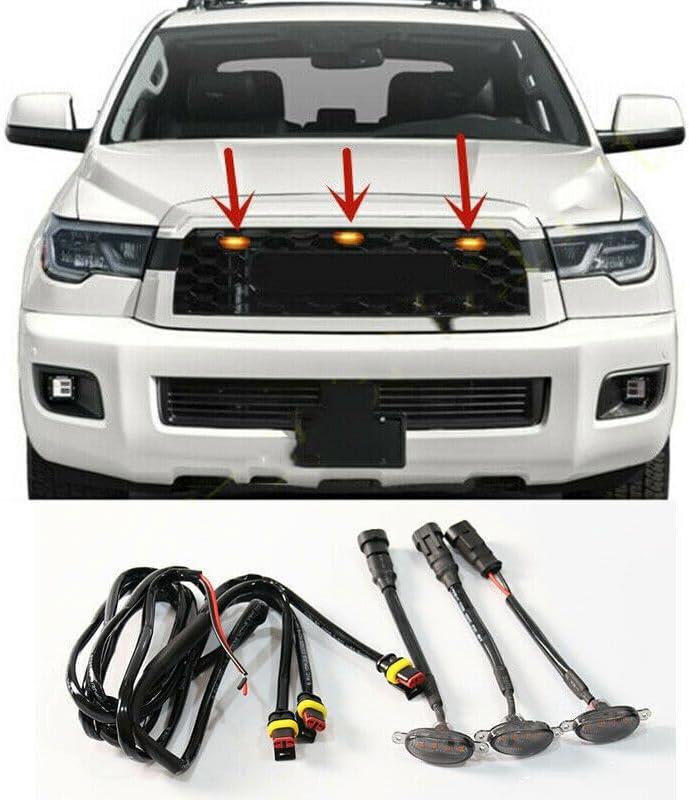 ya 7 8.24 baidi for Toyota Sequoia 2016-2021 Front Grille Smoky LED Light Raptor Style Trim 3Pcs