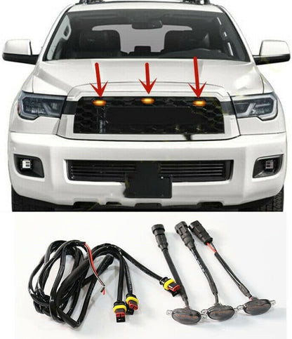 ya 7 8.24 baidi for Toyota Sequoia 2016-2021 Front Grille Smoky LED Light Raptor Style Trim 3Pcs