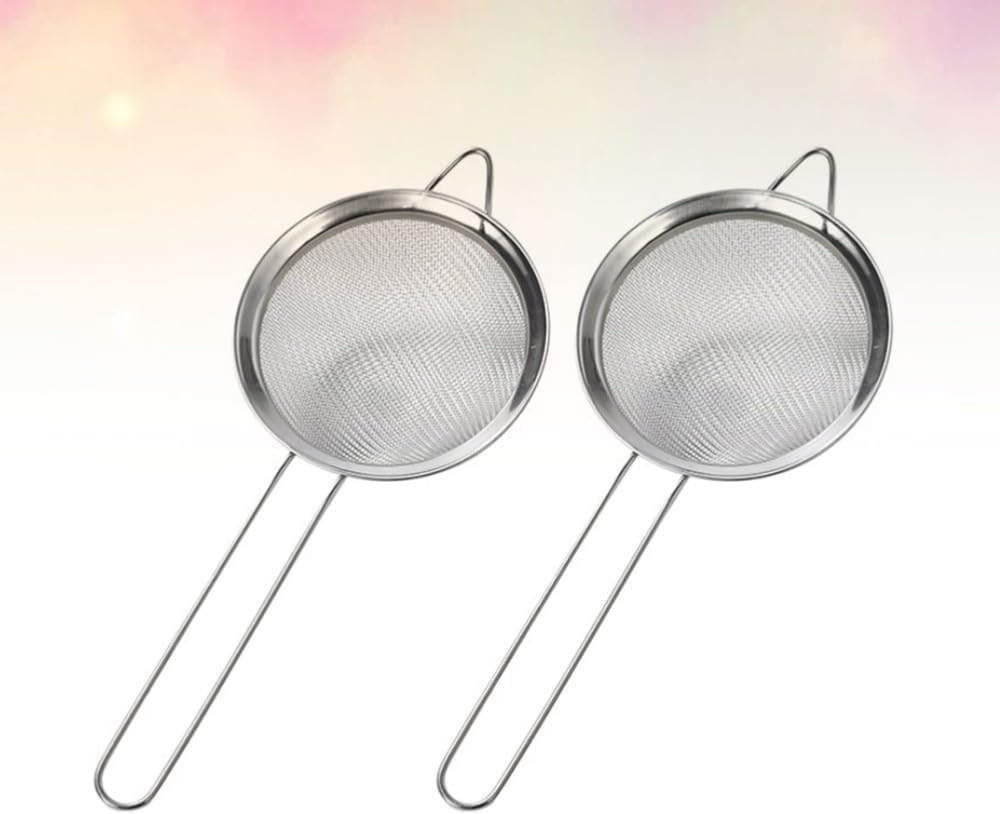 ya 14 9.20 baidi 2 Pcs Handheld Flour Sieve Stainless Steel Powdered Sugar Net Sifting Strainer-1