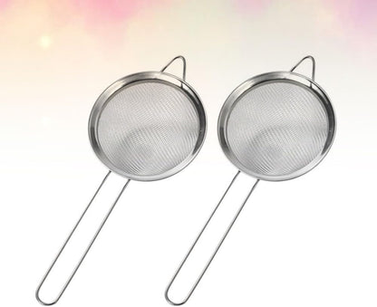 ya 14 9.20 baidi 2 Pcs Handheld Flour Sieve Stainless Steel Powdered Sugar Net Sifting Strainer-1
